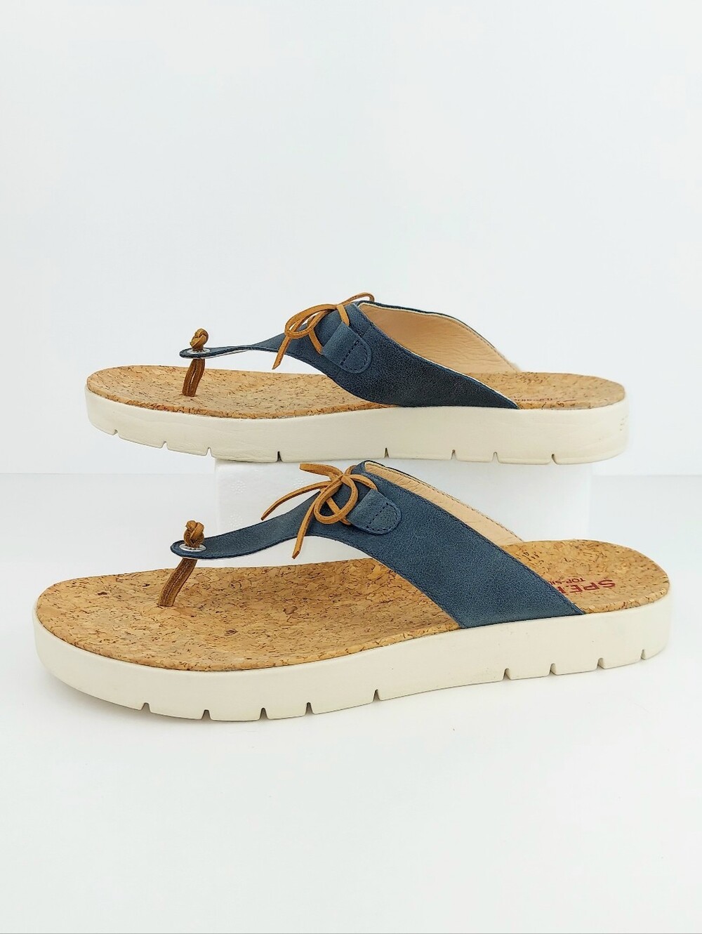 Sperry Blue Nubuck Cork Footbed Platform Sandals 12 - Picture 3 of 11